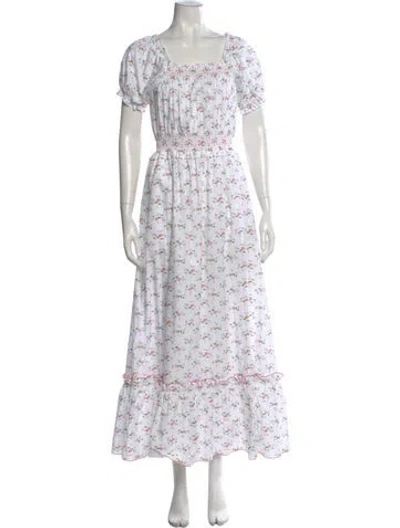 Pre-owned Loretta Caponi Floral Print Long Dress In White