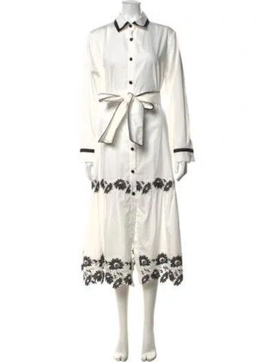 Pre-owned Loretta Caponi Floral Print Long Dress In White