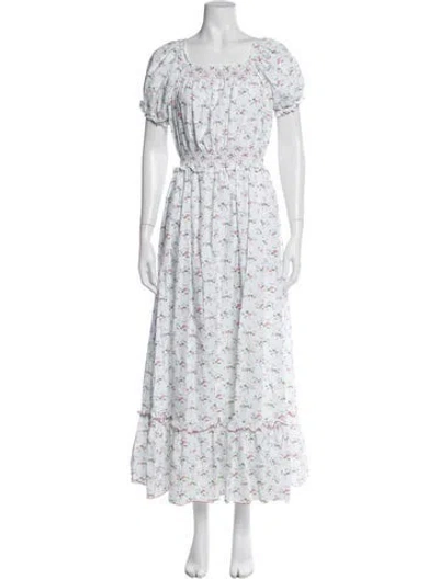 Pre-owned Loretta Caponi Floral Print Long Dress In White