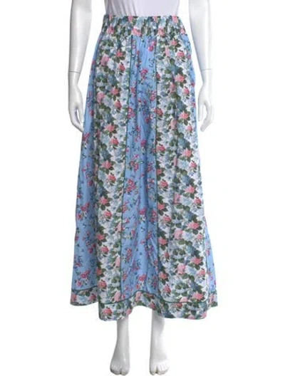 Pre-owned Loretta Caponi Floral Print Long Skirt In Blue