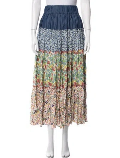 Pre-owned Loretta Caponi Floral Print Long Skirt In Blue