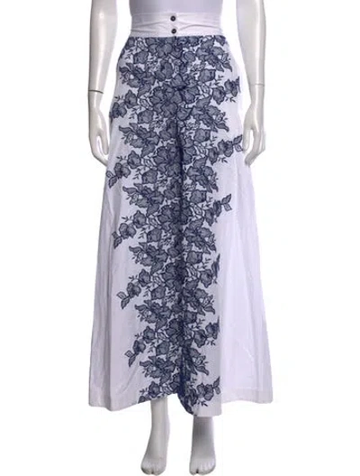 Pre-owned Loretta Caponi Floral Print Long Skirt In Blue/white