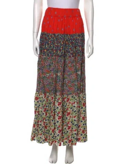 Pre-owned Loretta Caponi Floral Print Long Skirt In Green