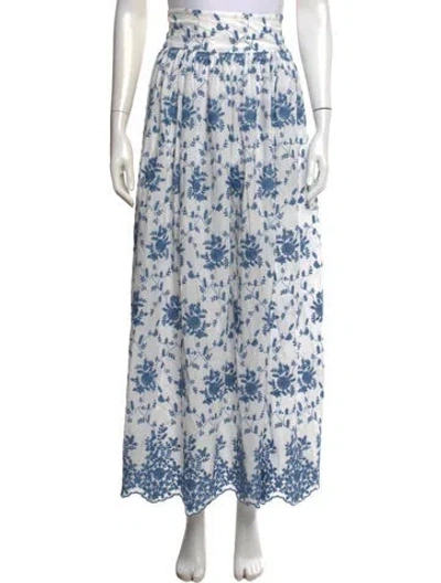 Pre-owned Loretta Caponi Floral Print Long Skirt W/ Tags In Blue