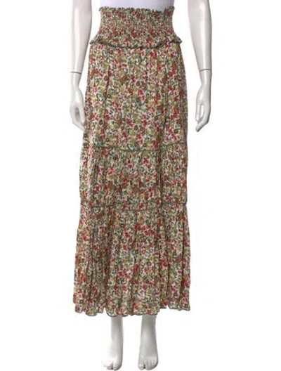 Pre-owned Loretta Caponi Floral Print Long Skirt In White