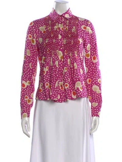 Pre-owned Loretta Caponi Floral Print Long Sleeve Blouse In Pink