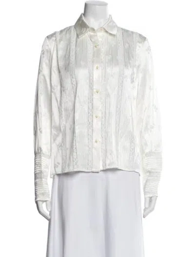 Pre-owned Loretta Caponi Floral Print Long Sleeve Blouse In White