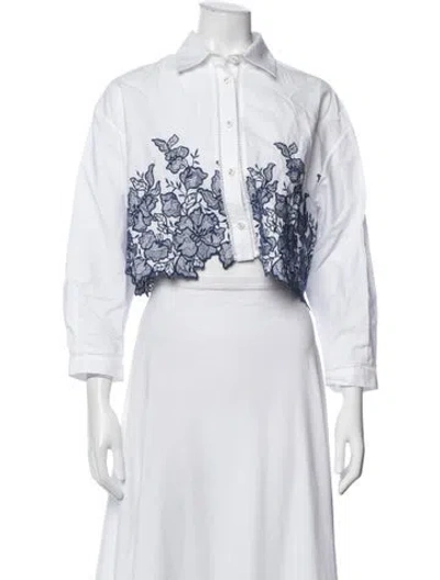 Pre-owned Loretta Caponi Floral Print Long Sleeve Blouse In White