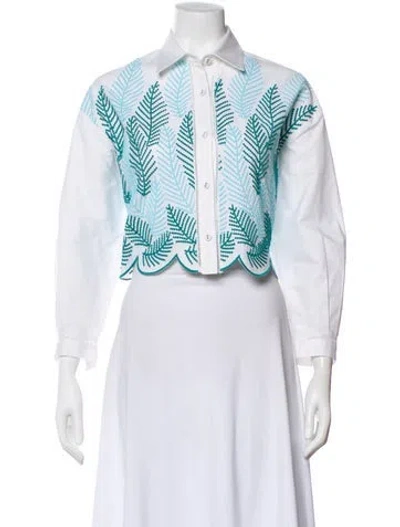 Pre-owned Loretta Caponi Floral Print Long Sleeve Button-up Top In White