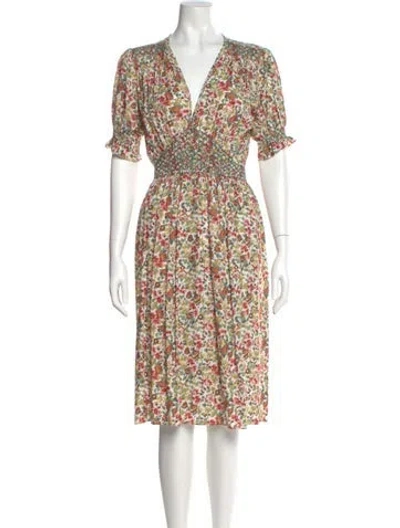 Pre-owned Loretta Caponi Floral Print Midi Length Dress In Multi