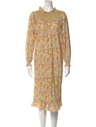 Pre-owned Loretta Caponi Floral Print Midi Length Dress In Orange