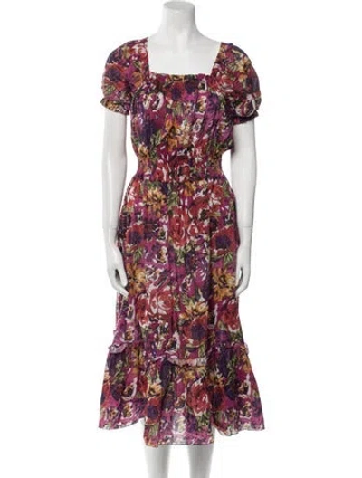 Pre-owned Loretta Caponi Floral Print Midi Length Dress In Purple