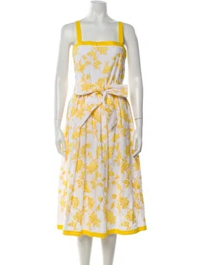 Pre-owned Loretta Caponi Floral Print Midi Length Dress W/ Tags In Yellow