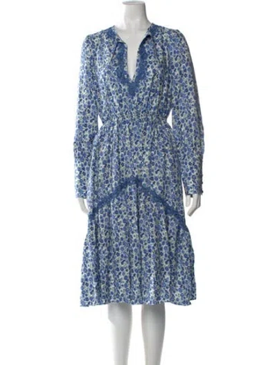 Pre-owned Loretta Caponi Floral Print Midi Length Dress In White