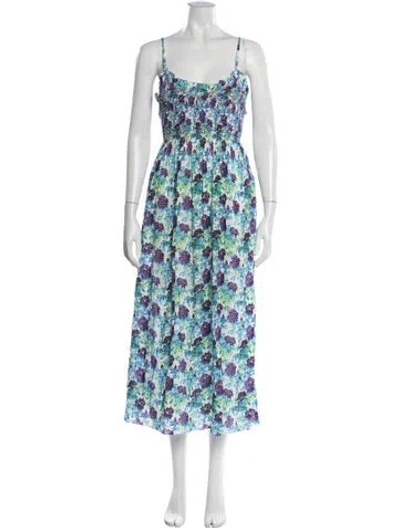 Pre-owned Loretta Caponi Floral Print Midi Length Dress In White