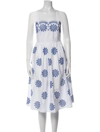 Pre-owned Loretta Caponi Floral Print Midi Length Dress In White