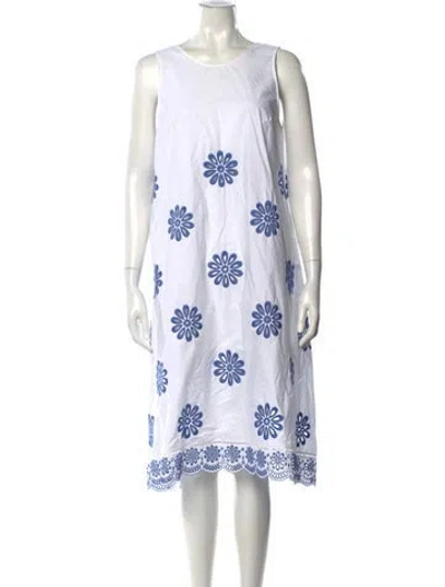 Pre-owned Loretta Caponi Floral Print Midi Length Dress In White