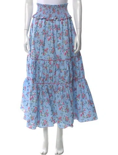 Pre-owned Loretta Caponi Floral Print Midi Length Skirt In Blue