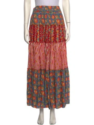 Pre-owned Loretta Caponi Floral Print Midi Length Skirt In Red