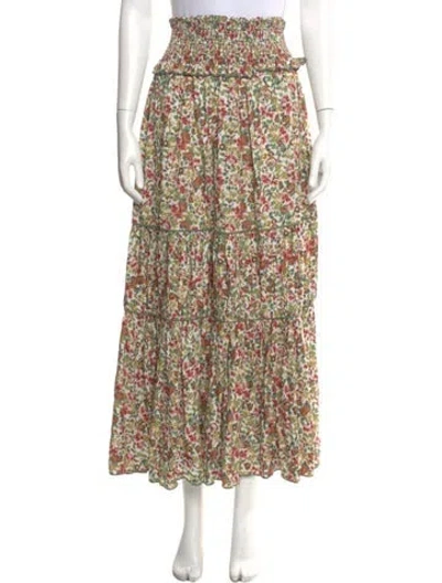 Pre-owned Loretta Caponi Floral Print Midi Length Skirt In White