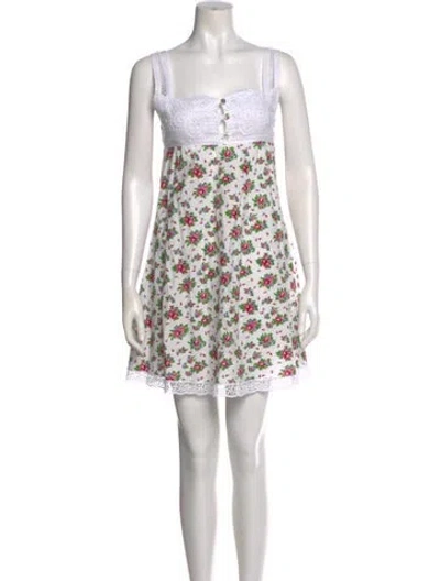 Pre-owned Loretta Caponi Floral Print Mini Dress In White