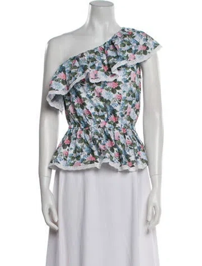 Pre-owned Loretta Caponi Floral Print One-shoulder Blouse In Multi