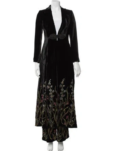 Pre-owned Loretta Caponi Floral Print Pant Set In Black