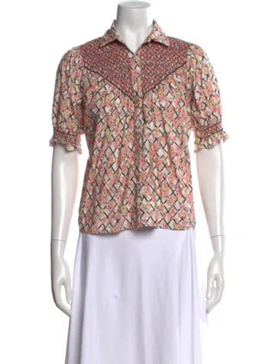 Pre-owned Loretta Caponi Floral Print Short Sleeve Blouse In Multi