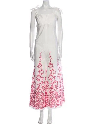 Pre-owned Loretta Caponi Floral Print V-neck Jumpsuit In White