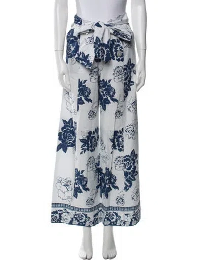 Pre-owned Loretta Caponi Floral Print Wide Leg Pants In Blue