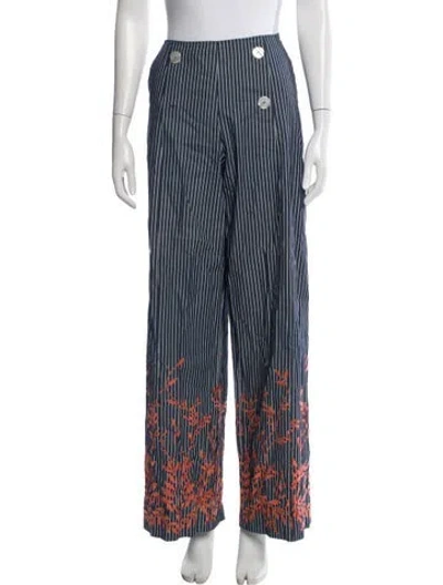 Pre-owned Loretta Caponi Floral Print Wide Leg Pants In Blue