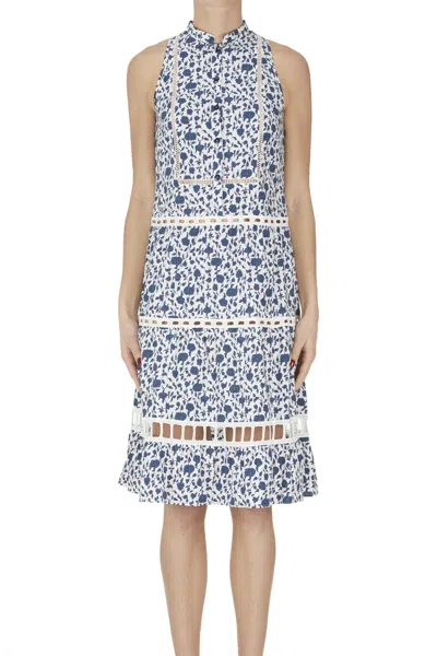 Loretta Caponi Flower Print Shirt Dress In Blue