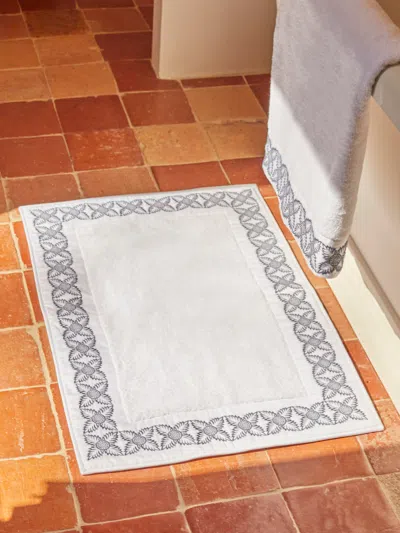Loretta Caponi Foliage Hand-embroidered Cotton Bath Mat  Abask Luxury Gift In White