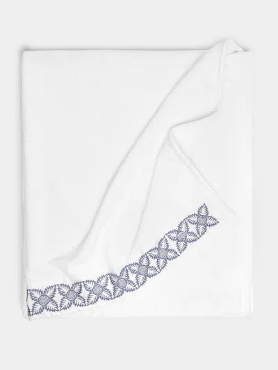 Loretta Caponi Foliage Hand-embroidered Cotton Bath Sheet  Abask Luxury Gift In White