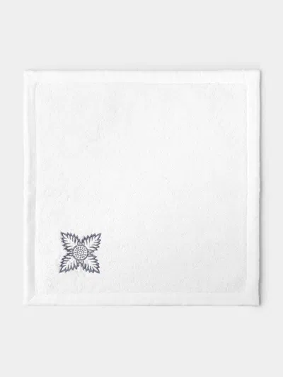 Loretta Caponi Foliage Hand-embroidered Cotton Washcloth  Abask Luxury Gift In White