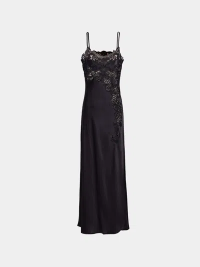 Loretta Caponi Giadeite Silk And Lace Long Dress Size: M In Black