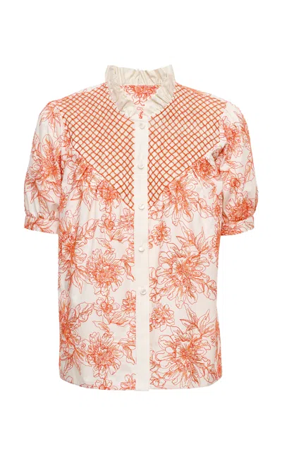 Loretta Caponi Iole Embroidered Cotton Top