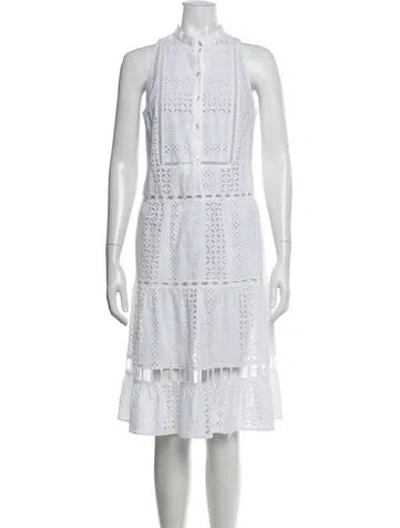 Pre-owned Loretta Caponi Lace Pattern Knee-length Dress In White