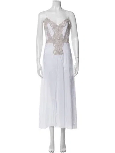Pre-owned Loretta Caponi Lace Pattern Long Dress W/ Tags In White