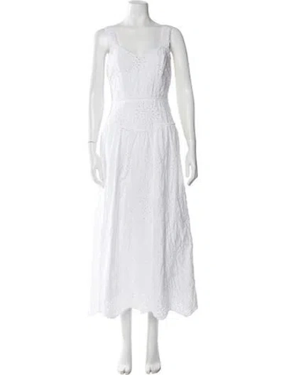 Pre-owned Loretta Caponi Lace Pattern Long Dress In White