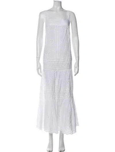 Pre-owned Loretta Caponi Lace Pattern Long Dress In White