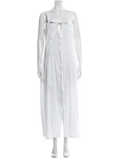 Pre-owned Loretta Caponi Lace Pattern Long Dress In White