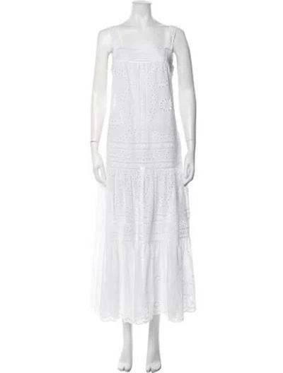 Pre-owned Loretta Caponi Lace Pattern Long Dress In White