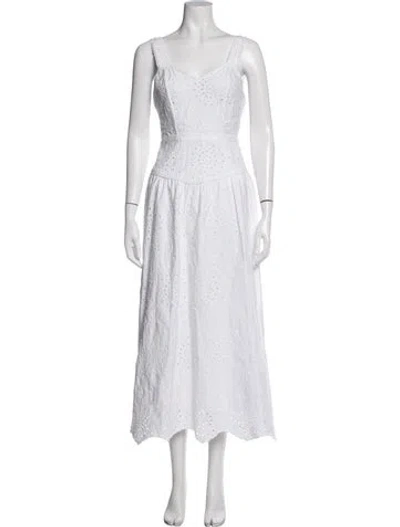 Pre-owned Loretta Caponi Lace Pattern Midi Length Dress In White