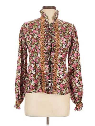 Pre-owned Loretta Caponi Long Sleeve Blouse In Brown