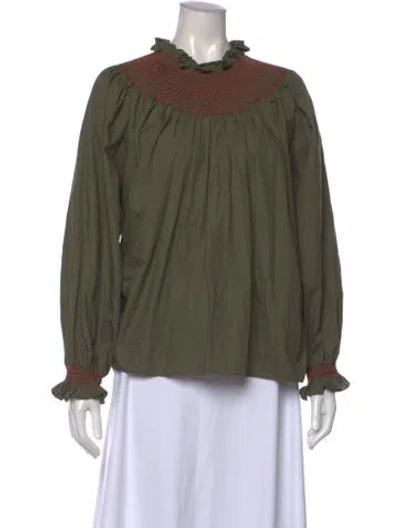 Pre-owned Loretta Caponi Long Sleeve Blouse In Green