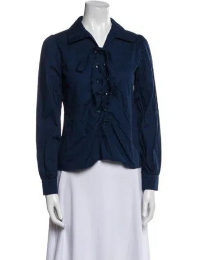 Pre-owned Loretta Caponi Long Sleeve Button-up Top In Blue