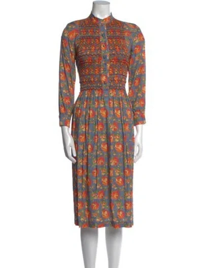 Pre-owned Loretta Caponi Lorenza Midi Length Dress In Blue