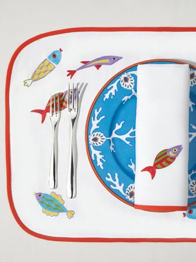 Loretta Caponi Mendini Fish Hand-embroidered Linen Placemats (set Of 2)  Abask Gift Set In Multi