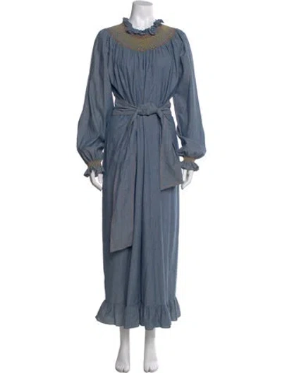 Pre-owned Loretta Caponi Mock Neck Long Dress In Blue